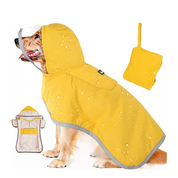 Slow‎ - Big Dog, Yellow Raincoat 3XL, Reflective, Adjustable, Hooded Poncho - Picture 3 of 10